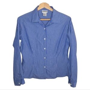 Willi Smith | Classic Blue & White Striped Fitted Button Front Shirt Size Medium